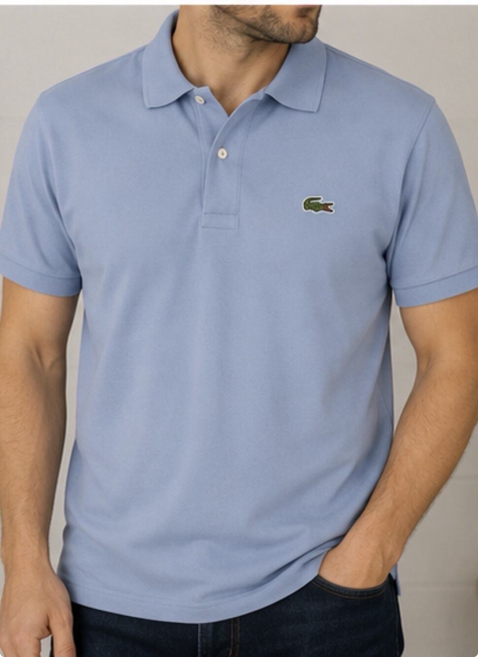 Lacoste Mens Size 5 Blue Short Sleeve Polo Shirt Crocodile Logo Made Peru